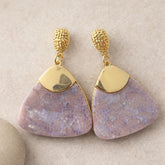 Elegant lavender geometric statement earrings with gold top