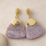 Elegant lavender geometric statement earrings with gold top