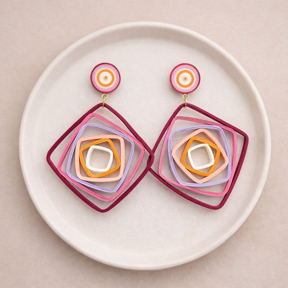 Geometric round quilling drop earrings lightweight statement jewelry