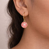 Pink Enamel Flower Drop Earrings