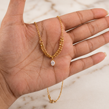Celeste layered gold necklace with crystal drop pendant for women