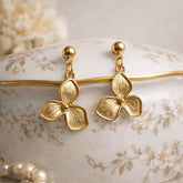 Gold floral drop earrings women elegant flower dangle jewelry