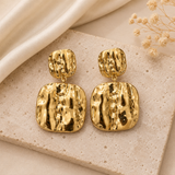 Hammered gold statement earrings for women with oversized square drop design