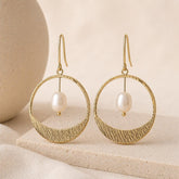 Lightweight pearl hoop earrings gold minimal dangle jewelry