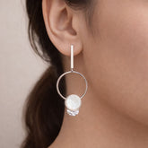 Modern hoop drop earrings with crystal accent elegant design