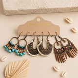 Boho tribal earring set pack of 3 with beadwork and vintage-inspired design