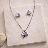 pastel umbrella pendant necklace with matching umbrella stud earrings