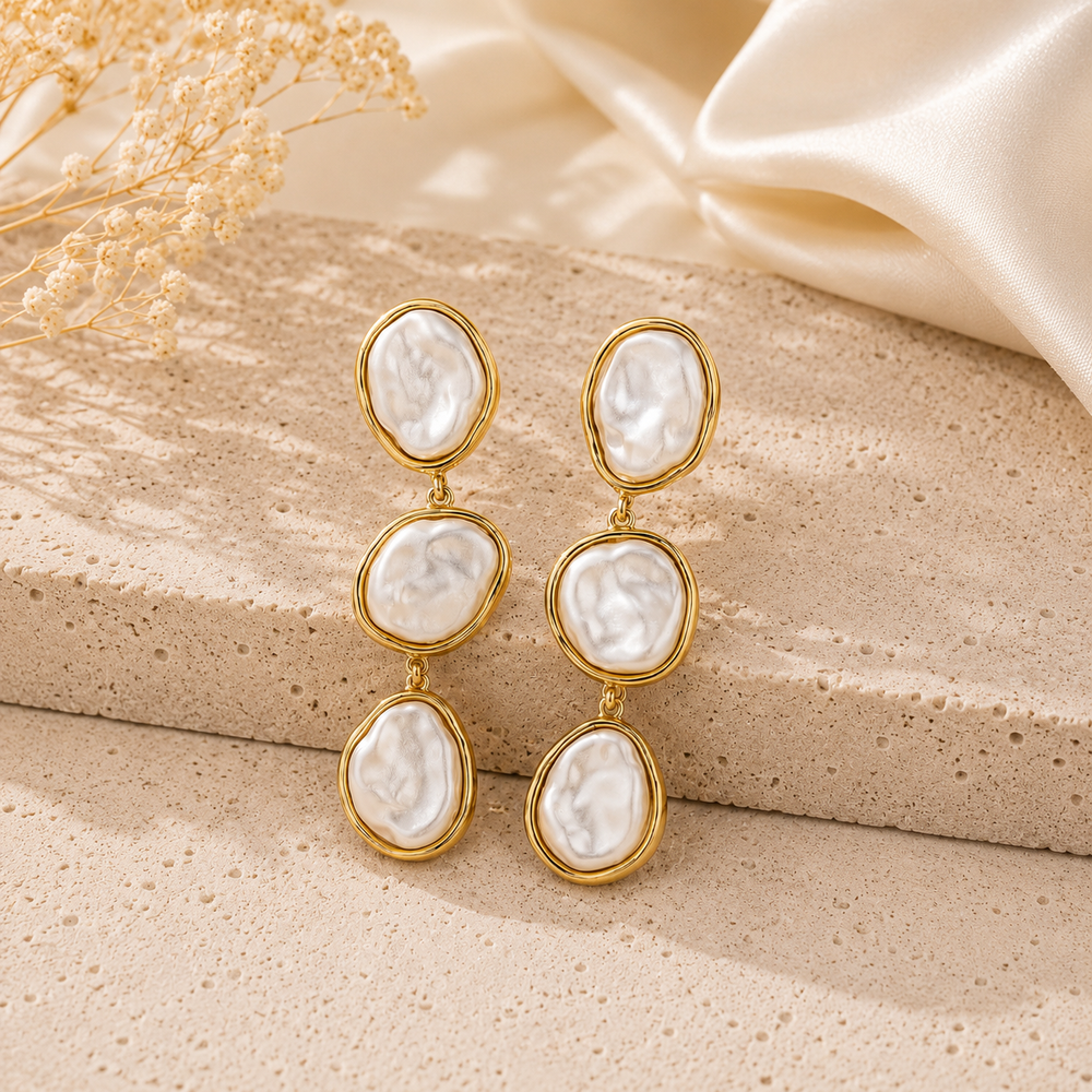 Pearl statement drop earrings for women in gold tone
