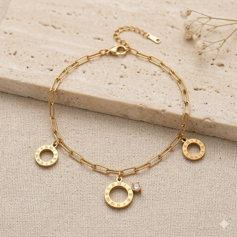roman numeral gold charm bracelet for women
