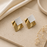 Two-tone geometric statement earrings for women in gold and silver tones