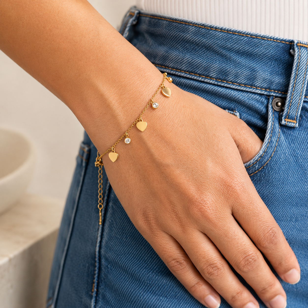 Golden Heart Charm Bracelet