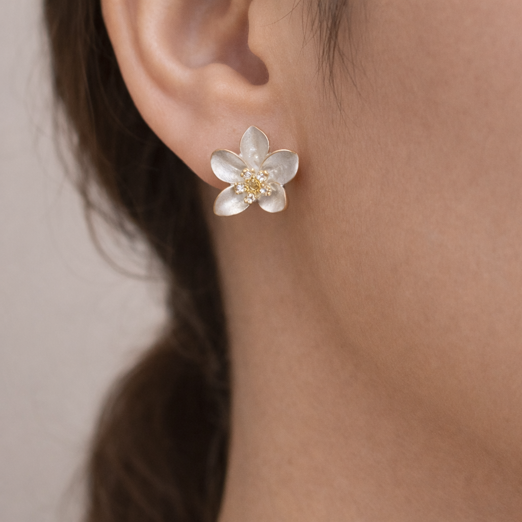 Bloom Bluish White Flower Stud Earrings | Minimalist Floral Earrings