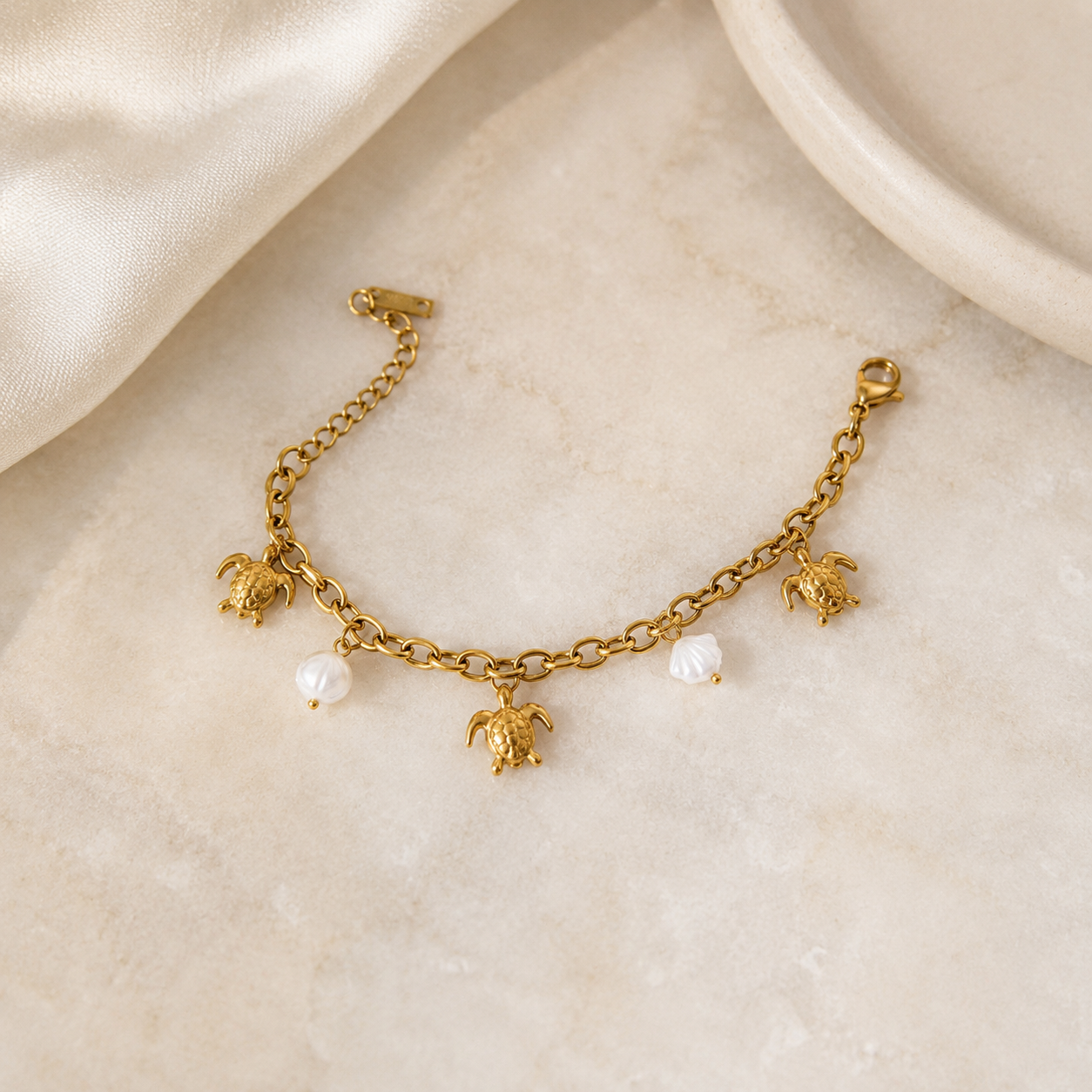 Golden Sea Turtle Charm Bracelet