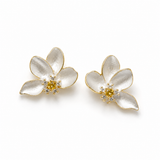 Bloom Bluish White Flower Stud Earrings | Minimalist Floral Earrings