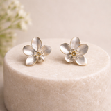 Bloom Bluish White Flower Stud Earrings | Minimalist Floral Earrings
