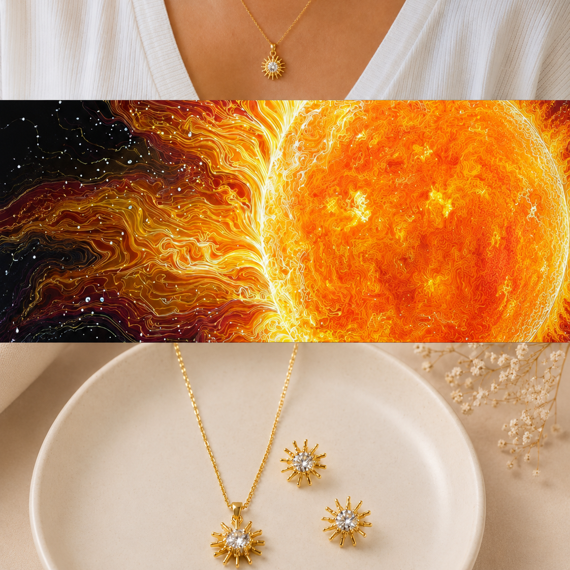 Solara Radiance Necklace & Earrings Set – Sunburst Crystal Jewelry Set