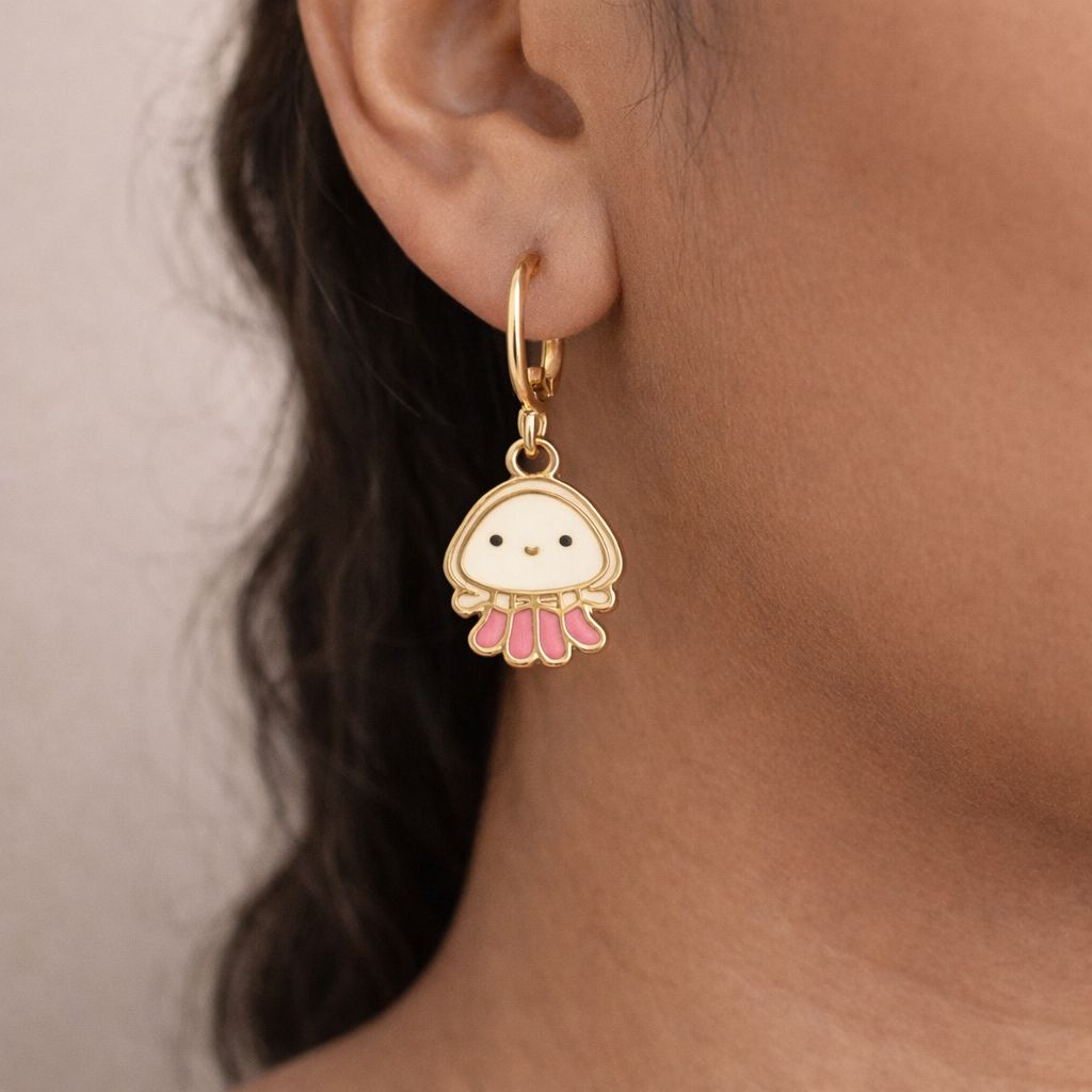 Gold plated kawaii jellyfish drop earrings for women