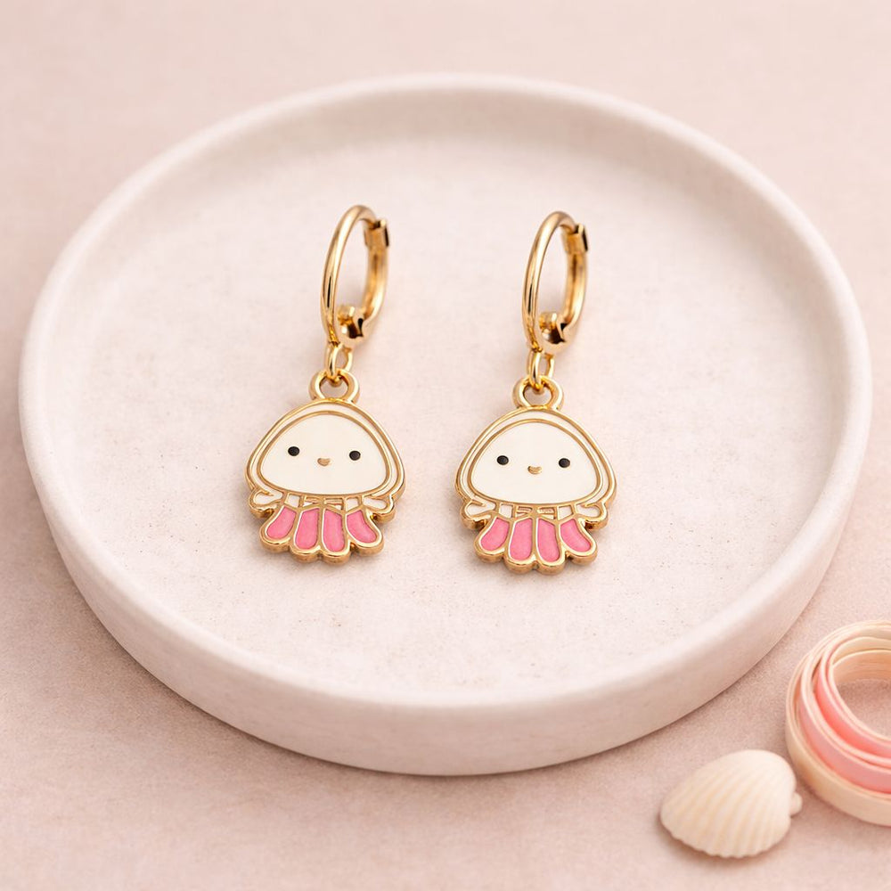 Ocean inspired cute jellyfish charm hoop earrings