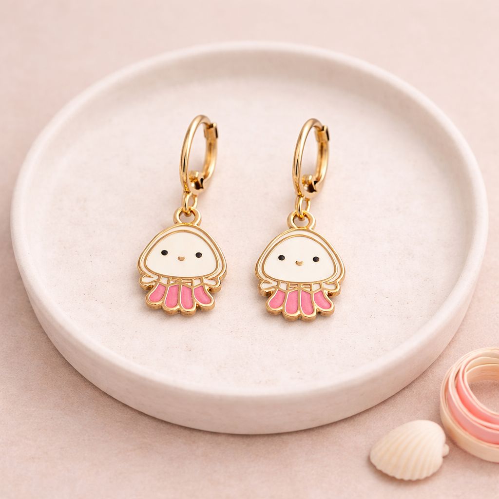 Ocean inspired cute jellyfish charm hoop earrings