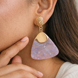 Elegant lavender geometric statement earrings with gold top