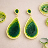 Green teardrop quilling earrings lightweight layered statement jewelry
