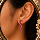 Pink gemstone cascade drop earrings for festive and wedding wear