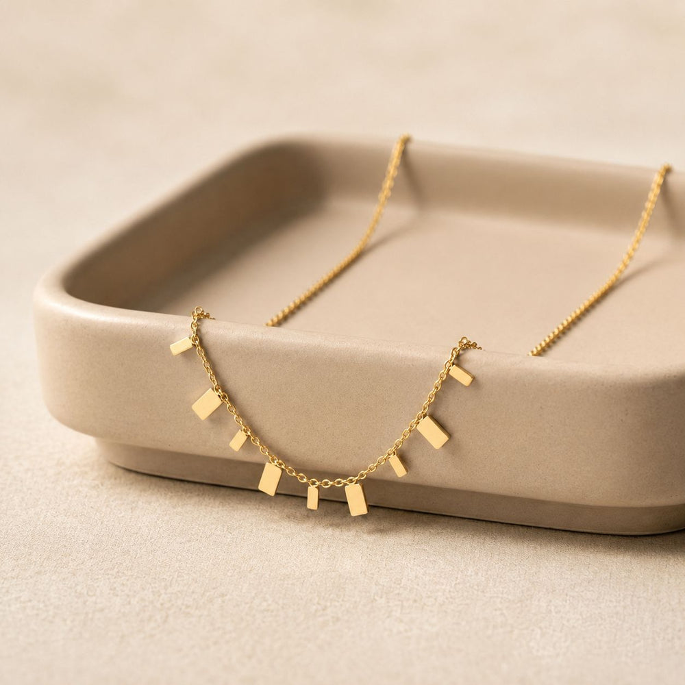Dainty daily wear necklace featuring minimalist rectangular charms