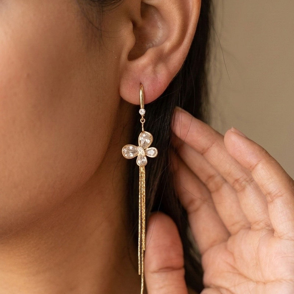 Crystal flower elegant long tassel earrings for women