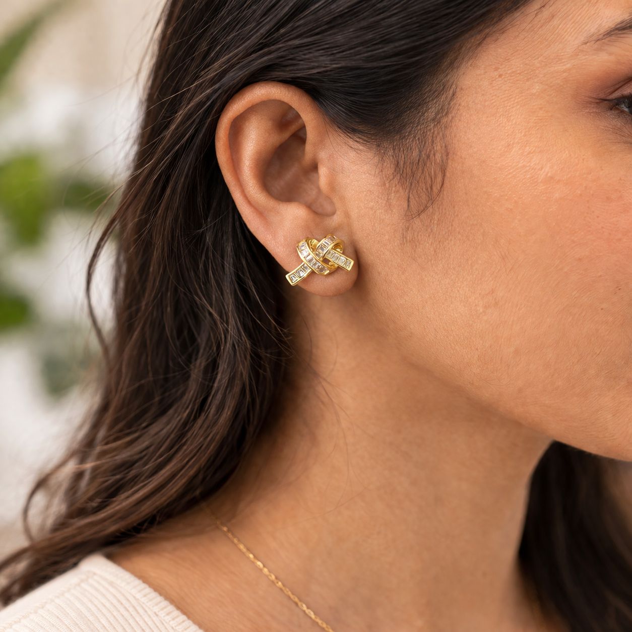 Gold knot stud earrings women sparkling statement jewelry