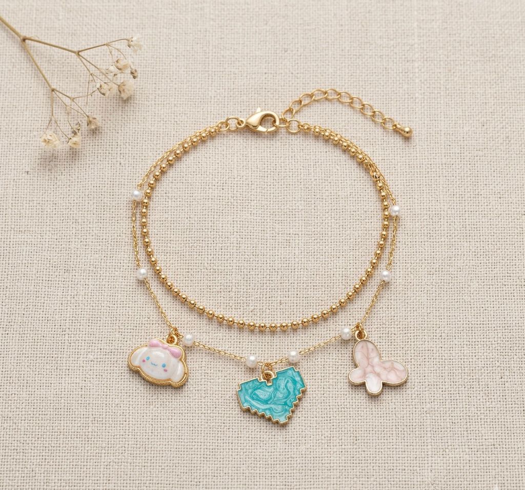 cute charm beaded bracelet with pearls and colorful charms delicate everyday bracelet