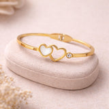 Double Heart Gold Bracelet for Women – Elegant Crystal Heart Cuff Bracelet