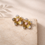 Dual tone floral stud earrings gold silver flower jewelry for women