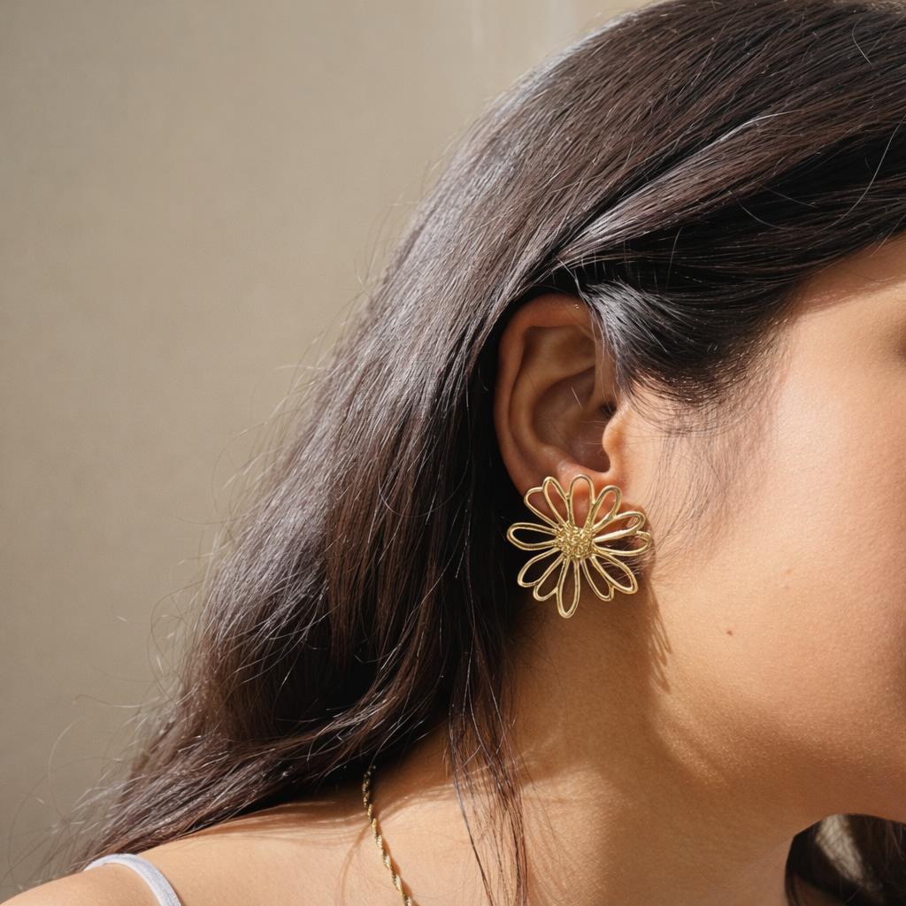 Elegant floral gold stud earrings daisy design fashion jewelry