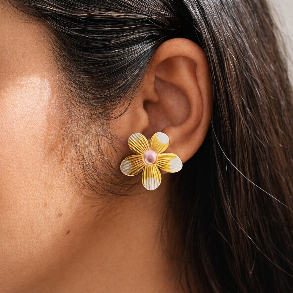 Minimalist floral earrings dual tone stylish everyday jewelry