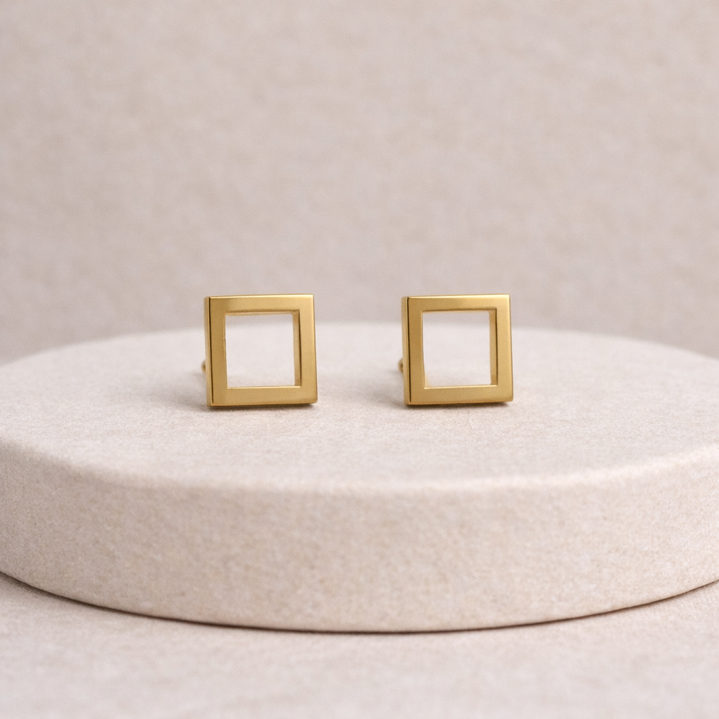 Elegant gold square frame stud earrings minimalist design
