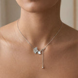 silver ginkgo leaf necklace with adjustable chain and bead drop