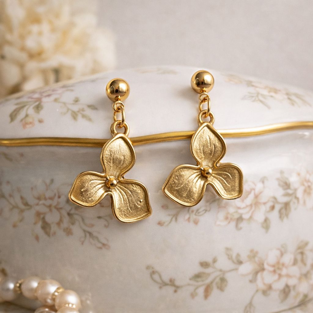 Gold floral drop earrings women elegant flower dangle jewelry