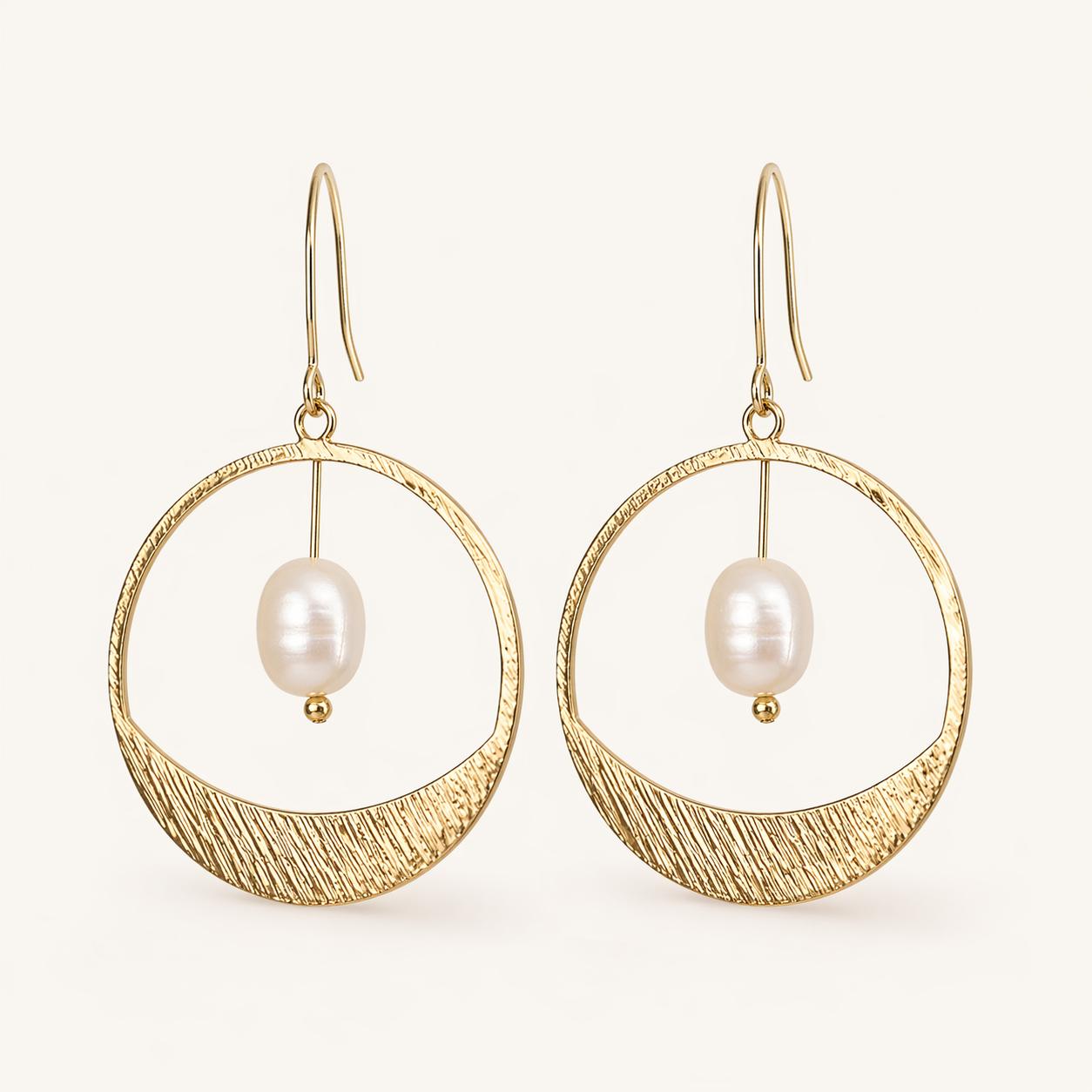 Elegant gold hoop earrings with pearl drop women
