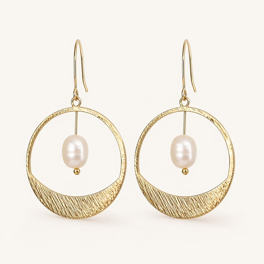 Elegant gold hoop earrings with pearl drop women