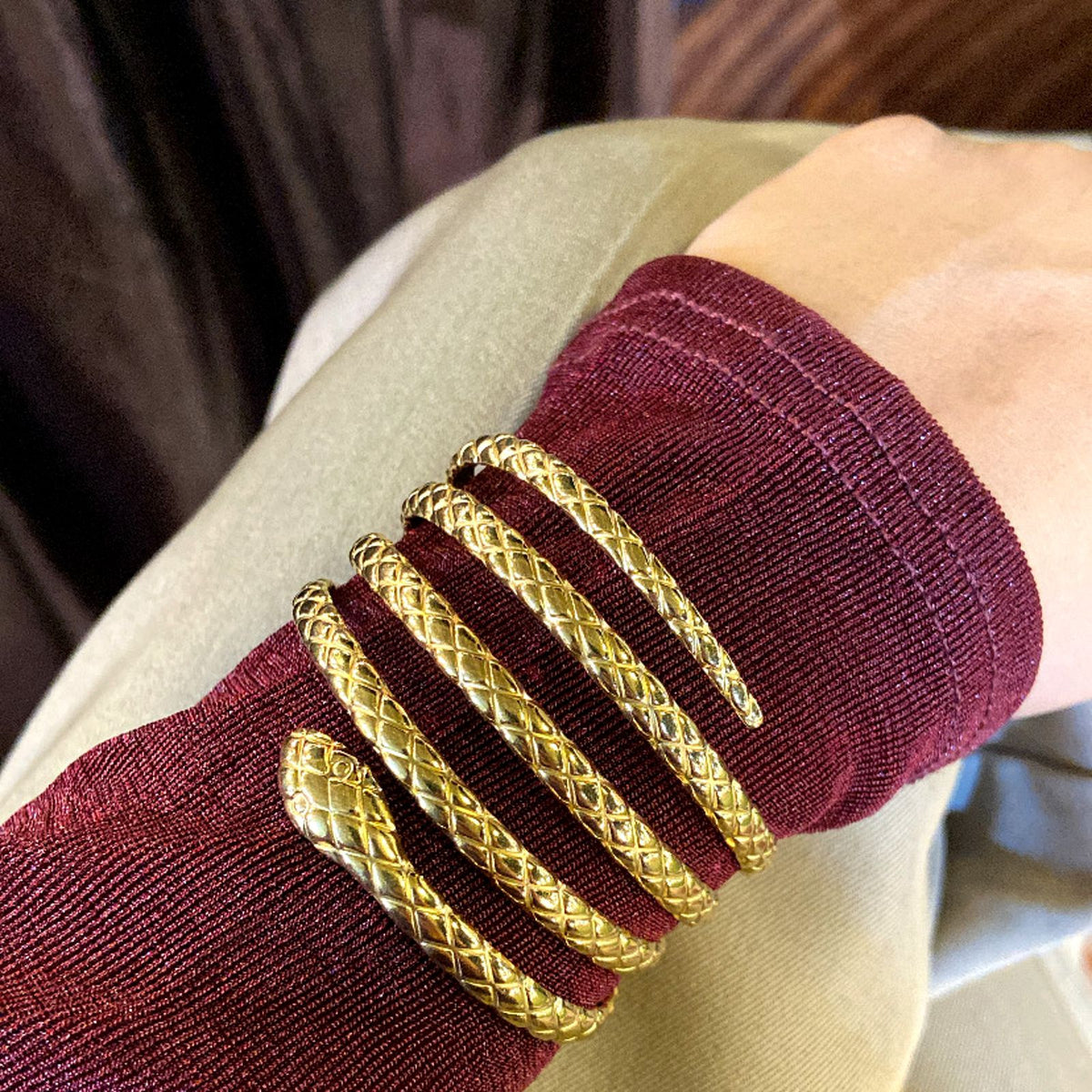 Gold snake wrap bracelet for women serpent coil statement jewelry