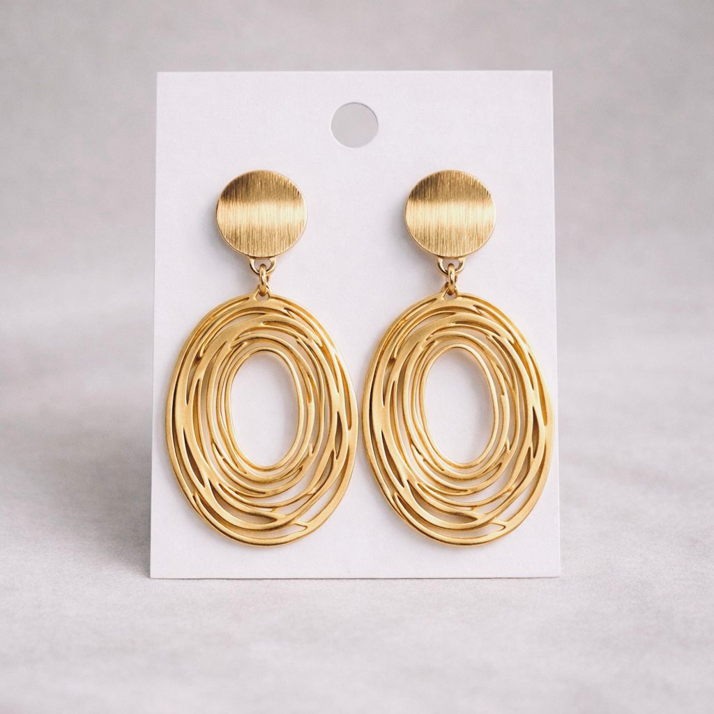 Modern layered oval earrings women silver gold jewelry