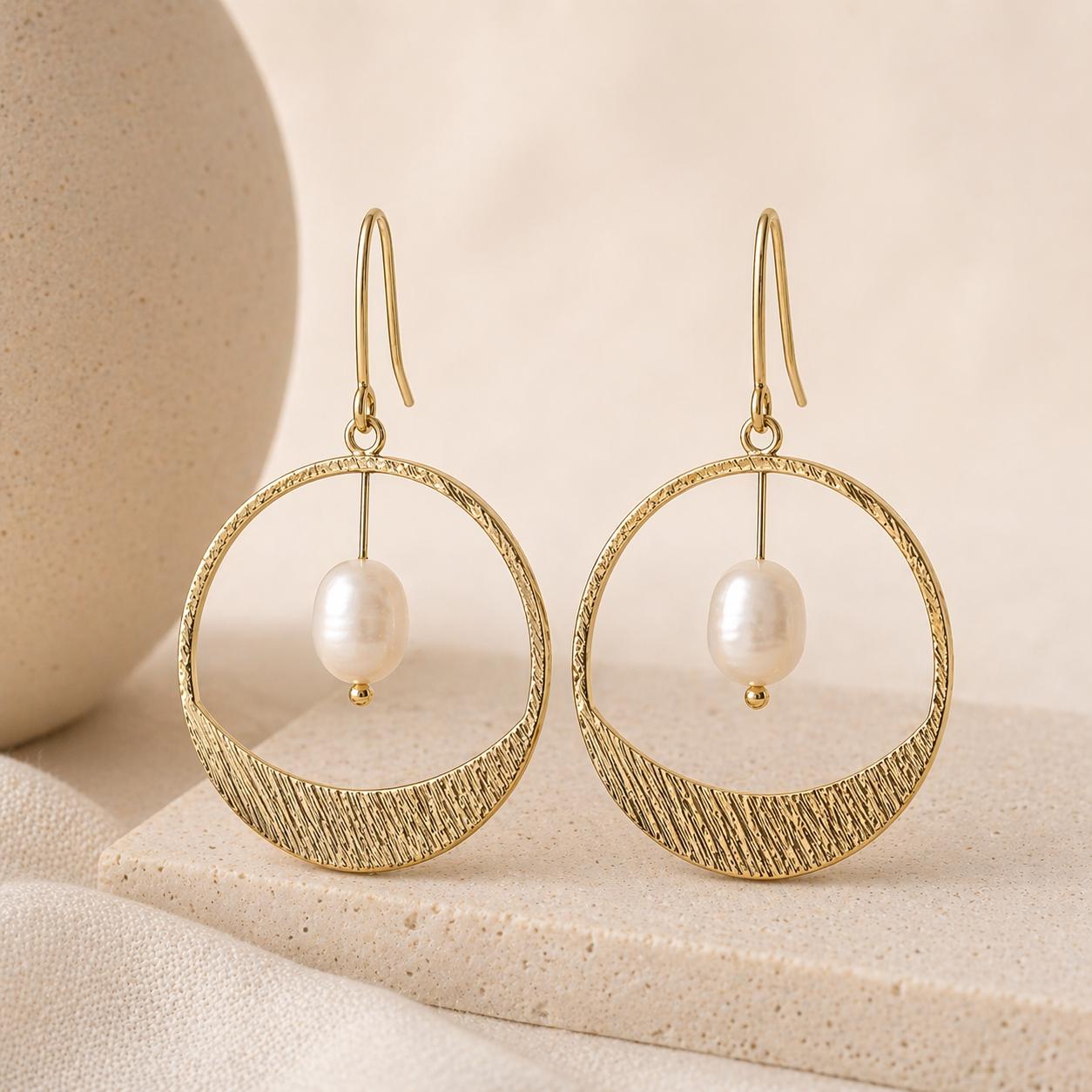Lightweight pearl hoop earrings gold minimal dangle jewelry