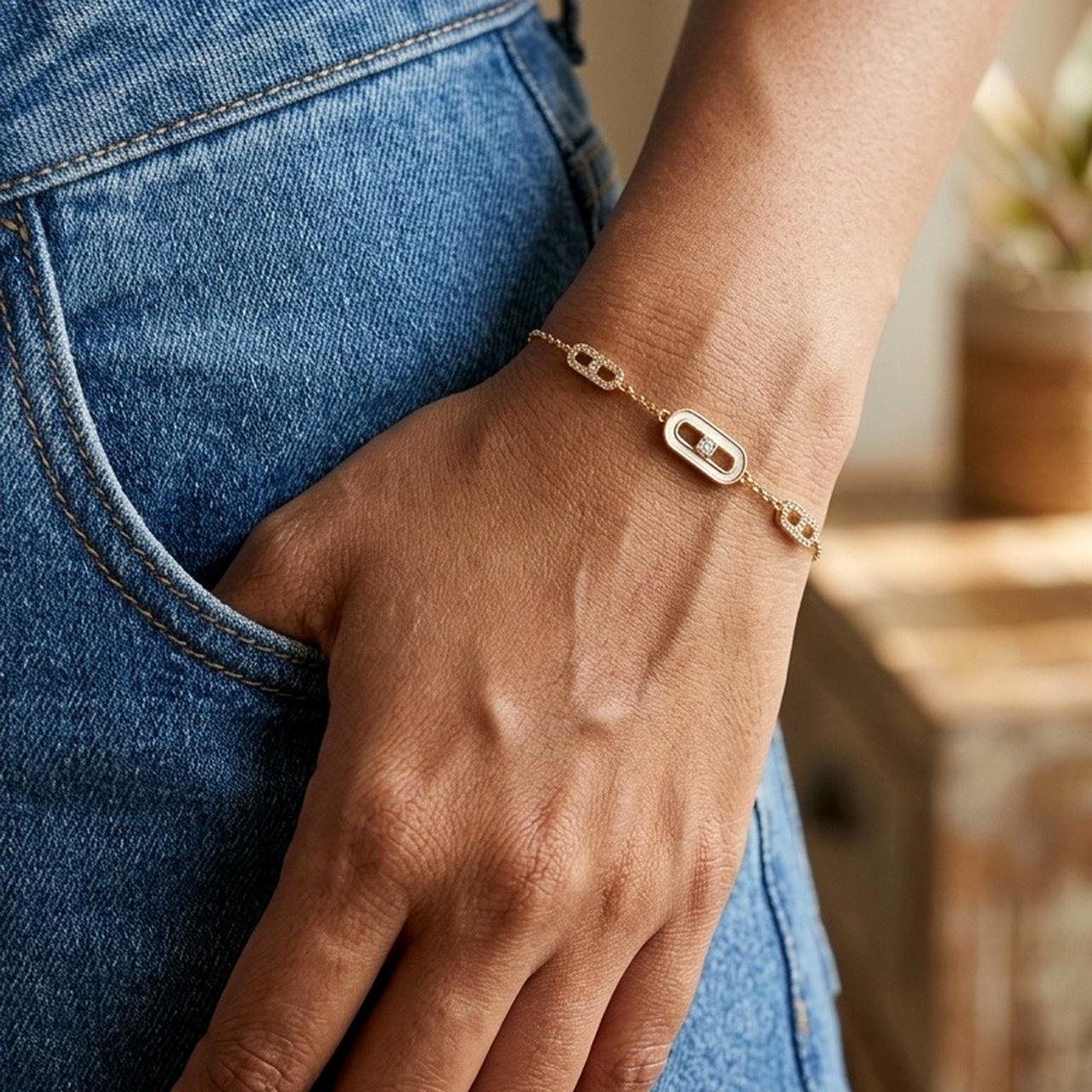 elegant minimal gold bracelet with rectangular crystal links