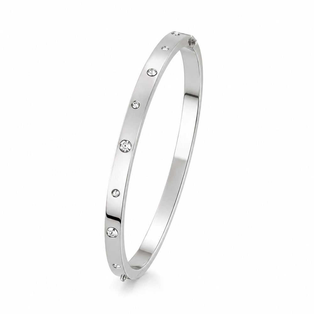Elegant silver-tone crystal studded bangle for everyday and party wear