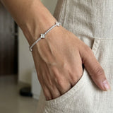 minimal flower crystal silver bracelet 