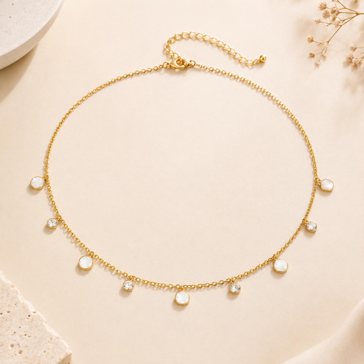 Elegant lightweight charm necklace with crystal detailing and gold chain