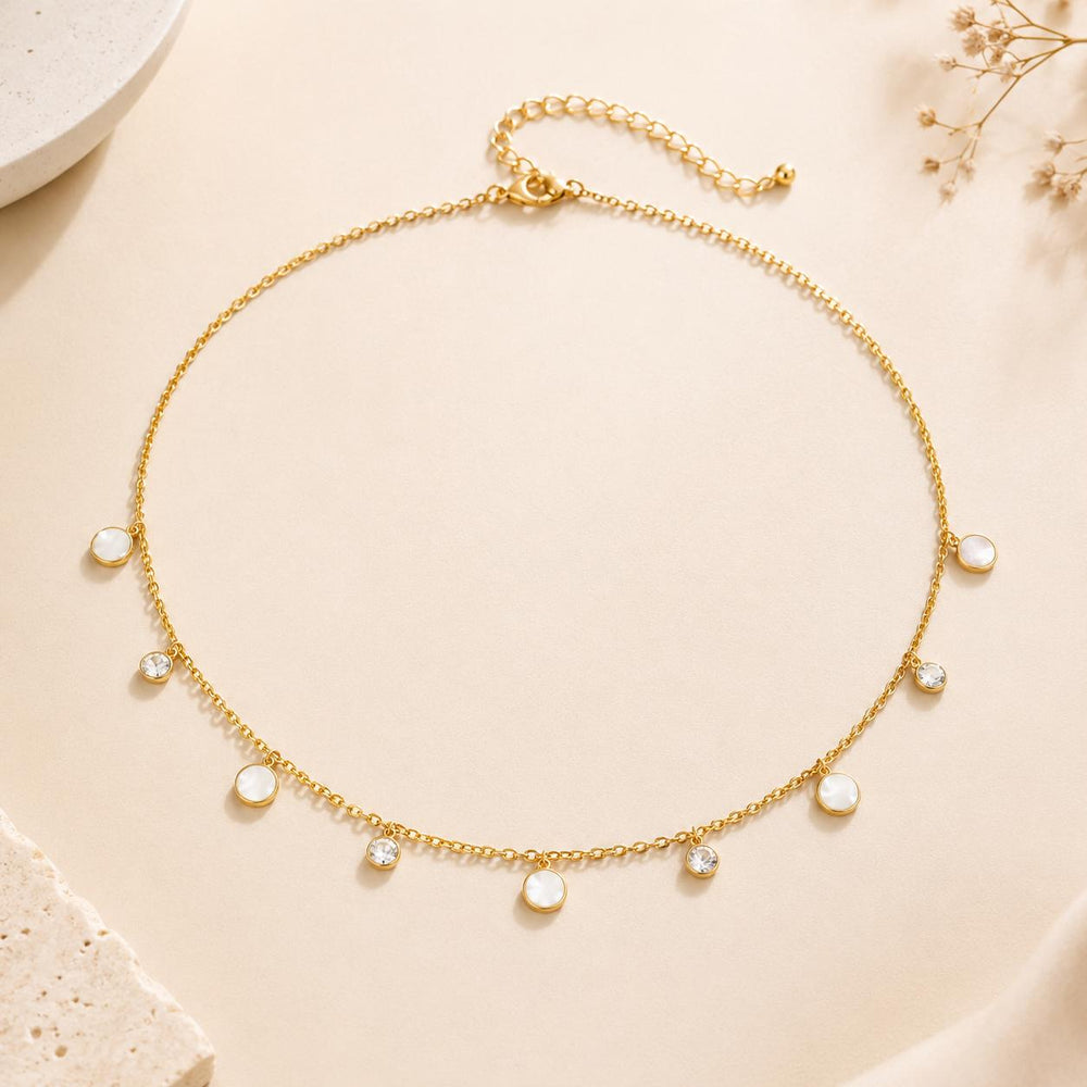 Elegant lightweight charm necklace with crystal detailing and gold chain