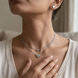 minimal heart pendant necklace with matching heart stud earrings
