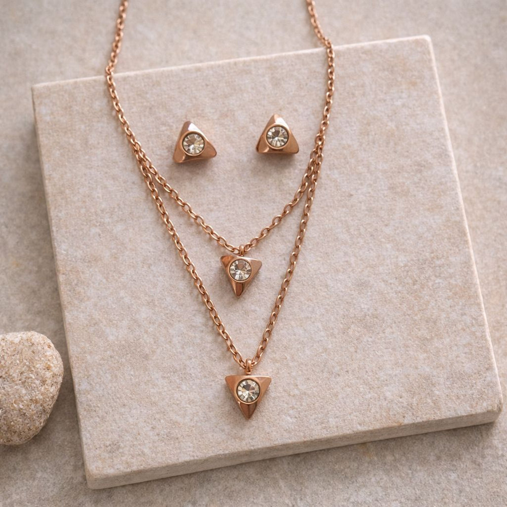 minimal triangle pendant necklace with matching triangle stud earrings