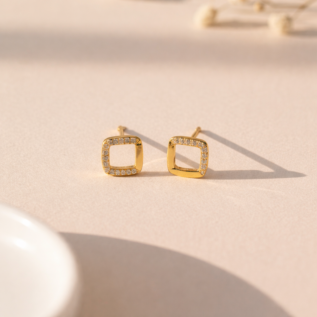 Stylish square stud earrings women crystal design everyday wear